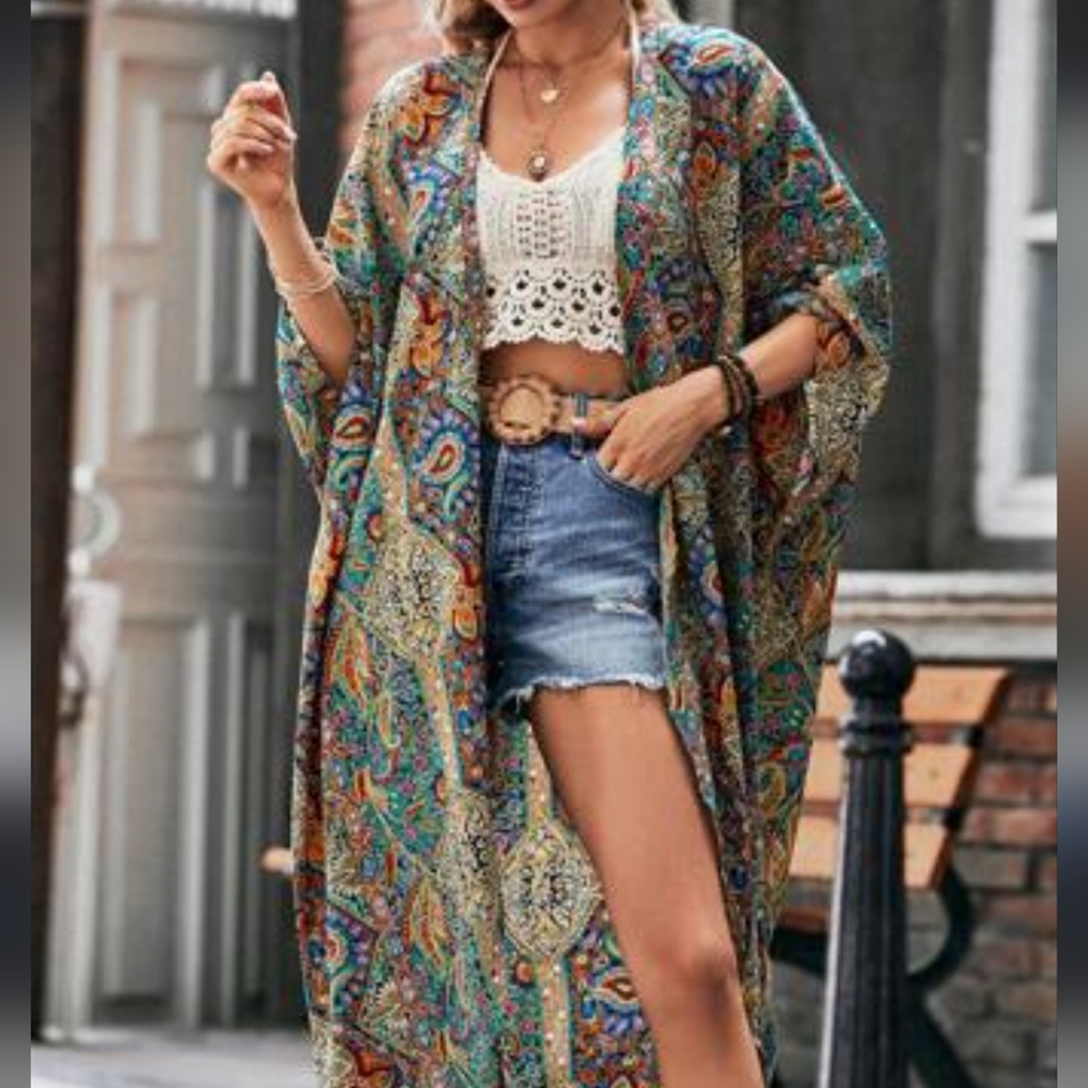 Kimono In Bohemian Print Long Size Large Beach Casual Boho Summee Party